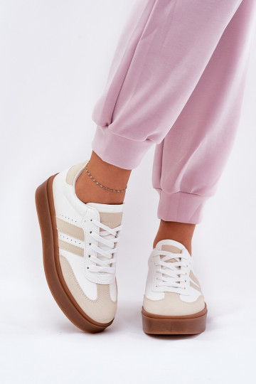 Sneakers tüüpi jalanõud Pealiste omad platvormiga eko-nahast beeži värvi-valget värvi Ediriella