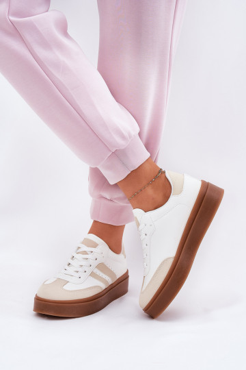 Sneakers tüüpi jalanõud Pealiste omad platvormiga eko-nahast beeži värvi-valget värvi Ediriella 2