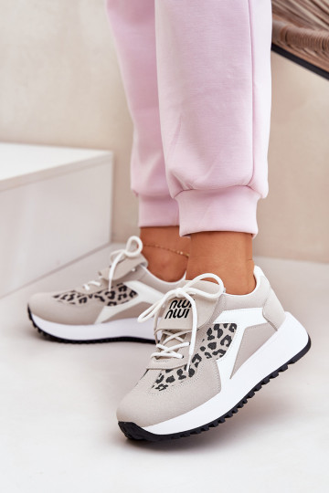 spordijalatsid Sneakers tüüpi jalanõud Pealiste omad platvormiga leopardimustriga Valget-beeži värvi Pumbes