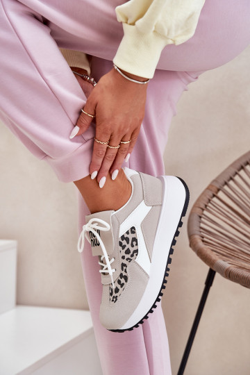 spordijalatsid Sneakers tüüpi jalanõud Pealiste omad platvormiga leopardimustriga Valget-beeži värvi Pumbes 2