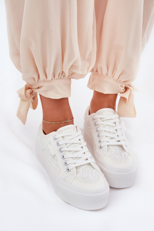 Pitsilised naiste saapad Big Star RR274747 valget värvi Pitsilised naiste saapad Big Star RR274747 valget värvi