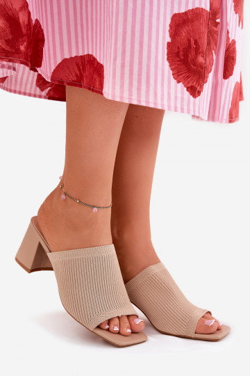 naiste plätud kõrge jämeda kontsaga Typu Słupek beeži värvi INenilan