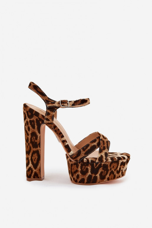 Pealistesandaalid Kõrgel Postil Ja platvorm leopardimustriga pruunid värvi Jovenes