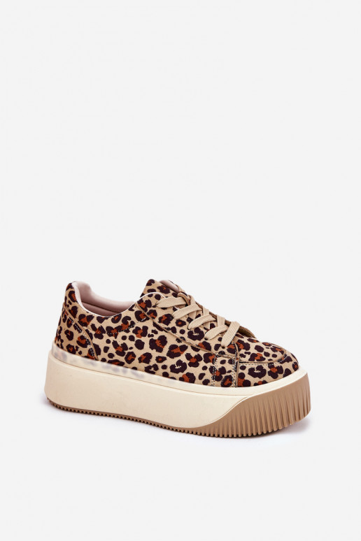 Sneakers tüüpi jalanõud platvormiga leopardimustriga pruunid värvi Tirvanis Sneakers tüüpi jalanõud platvormiga leopardimustriga pruunid värvi Tirvanis