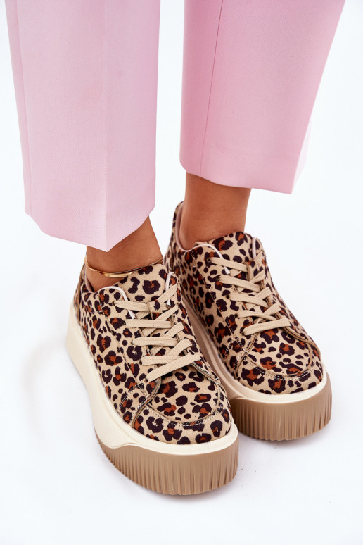 Sneakers tüüpi jalanõud platvormiga leopardimustriga pruunid värvi Tirvanis Sneakers tüüpi jalanõud platvormiga leopardimustriga pruunid värvi Tirvanis