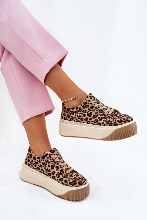 Sneakers tüüpi jalanõud platvormiga leopardimustriga pruunid värvi Tirvanis Sneakers tüüpi jalanõud platvormiga leopardimustriga pruunid värvi Tirvanis