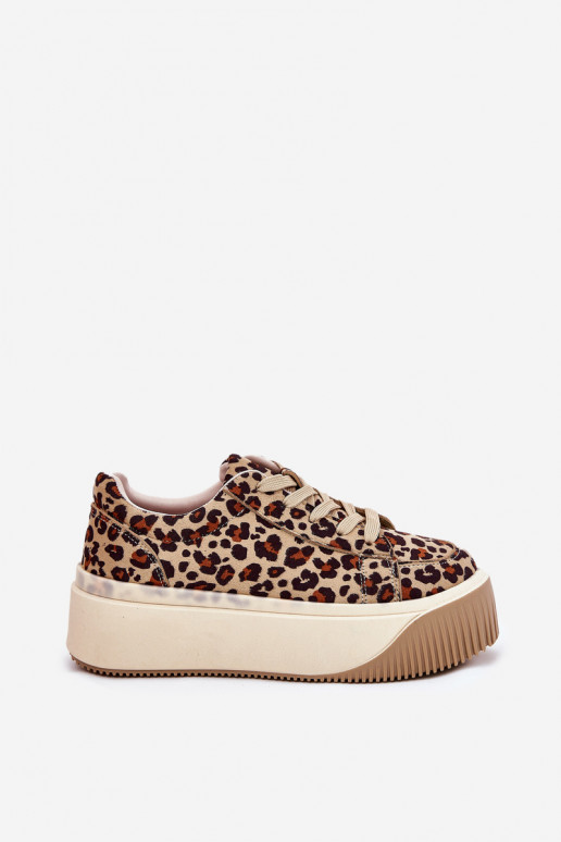 Sneakers tüüpi jalanõud platvormiga leopardimustriga pruunid värvi Tirvanis Sneakers tüüpi jalanõud platvormiga leopardimustriga pruunid värvi Tirvanis