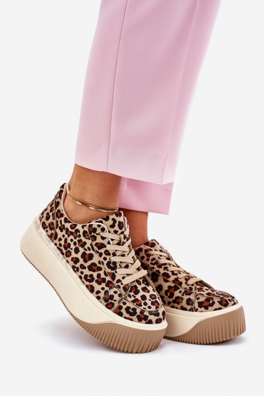 Sneakers tüüpi jalanõud platvormiga leopardimustriga pruunid värvi Tirvanis Sneakers tüüpi jalanõud platvormiga leopardimustriga pruunid värvi Tirvanis