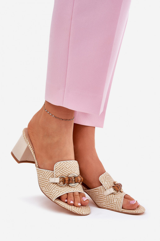 naiste plätud kõrge jämeda kontsaga kaunistustega beeži värvi Ovittole