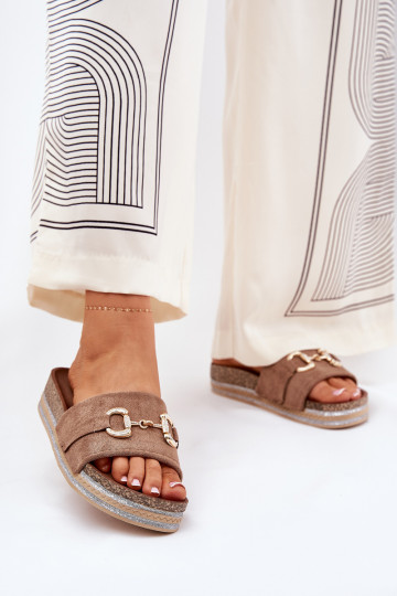 naiste plätud platvormiga Kuldse kaunistusega Ja sära Khakivärvi Morisela 2