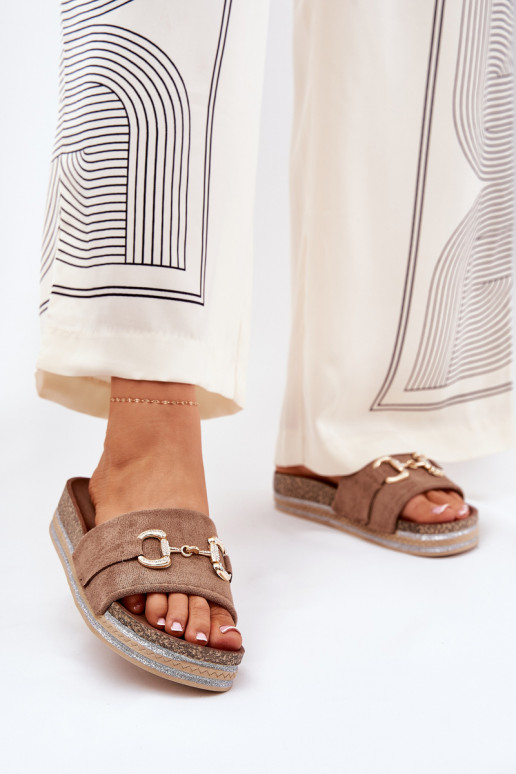 naiste plätud platvormiga Kuldse kaunistusega Ja sära Khakivärvi Morisela