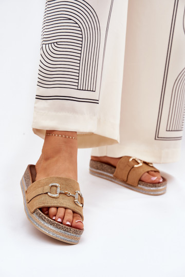 naiste plätud platvormiga Kuldse kaunistusega Ja sära pruunid värvi Morisela