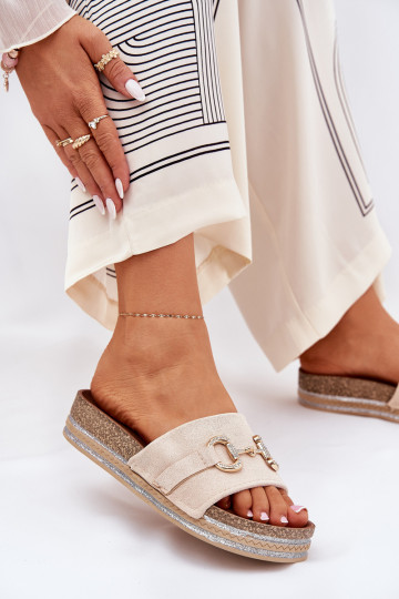 naiste plätud platvormiga Kuldse kaunistusega Ja sära beeži värvi Morisela