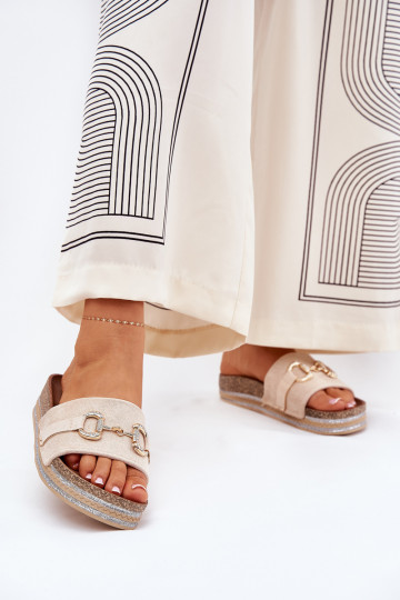 naiste plätud platvormiga Kuldse kaunistusega Ja sära beeži värvi Morisela 2