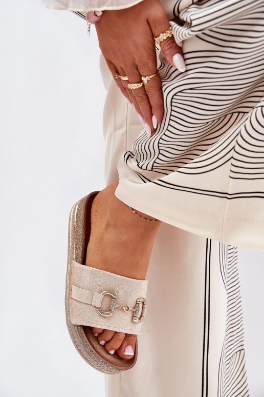 naiste plätud platvormiga Kuldse kaunistusega Ja sära beeži värvi Morisela