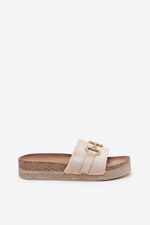 naiste plätud platvormiga Kuldse kaunistusega Ja sära beeži värvi Morisela