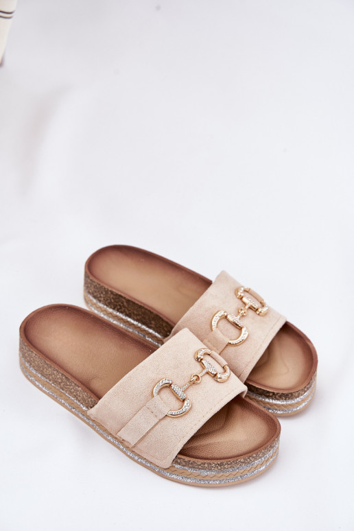 naiste plätud platvormiga Kuldse kaunistusega Ja sära beeži värvi Morisela