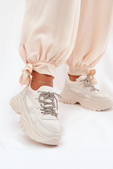 Sneakers tüüpi jalanõud Pealiste omad platvormiga Ozdobnym Paeladm beeži värvi Evalianne