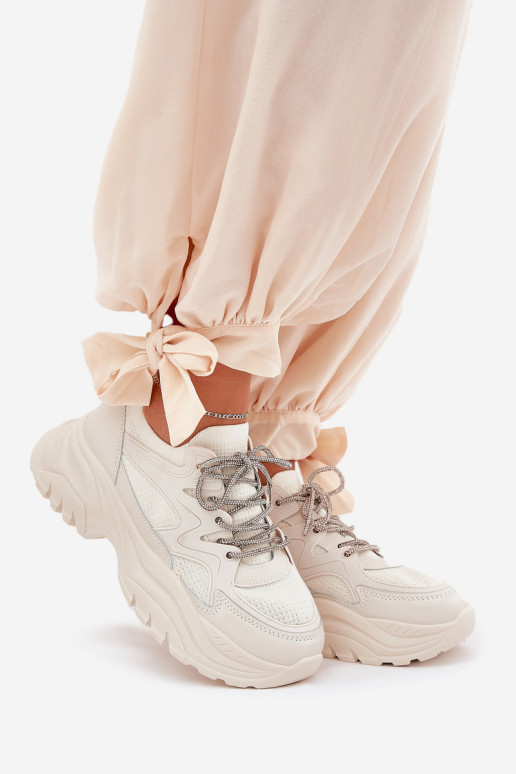 Sneakers tüüpi jalanõud Pealiste omad platvormiga Ozdobnym Paeladm beeži värvi Evalianne Sneakers tüüpi jalanõud Pealiste omad platvormiga Ozdobnym Paeladm beeži värvi Evalianne