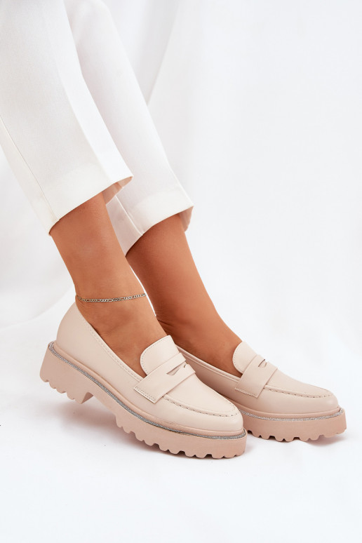 naiste mokassiinid Eko Pealhk säravate kristallidega beeži värvi INilamla