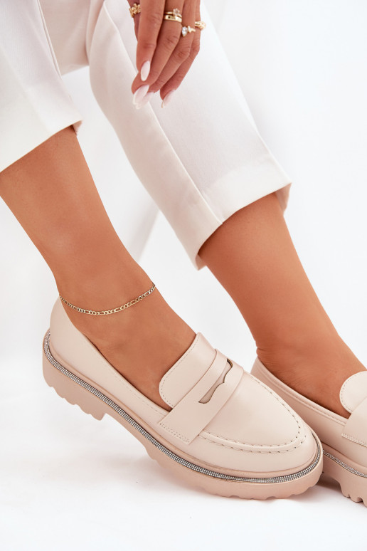 naiste mokassiinid Eko Pealhk säravate kristallidega beeži värvi INilamla