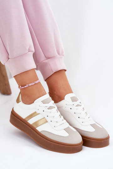 Sneakers tüüpi jalanõud Pealiste omad platvormiga eko-nahast Valget-Kuldset värvi Elaraven
