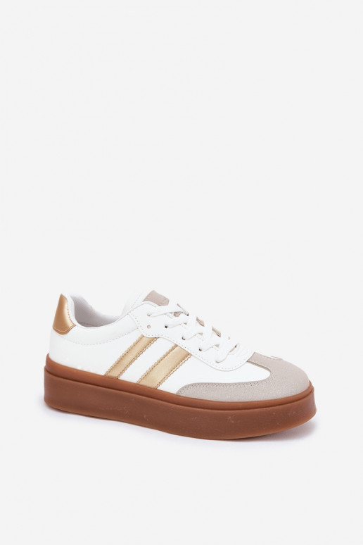 Sneakers tüüpi jalanõud Pealiste omad platvormiga eko-nahast Valget-Kuldset värvi Elaraven Sneakers tüüpi jalanõud Pealiste omad platvormiga eko-nahast Valget-Kuldset värvi Elaraven