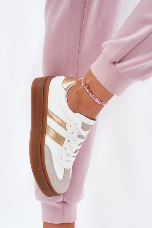 Sneakers tüüpi jalanõud Pealiste omad platvormiga eko-nahast Valget-Kuldset värvi Elaraven Sneakers tüüpi jalanõud Pealiste omad platvormiga eko-nahast Valget-Kuldset värvi Elaraven