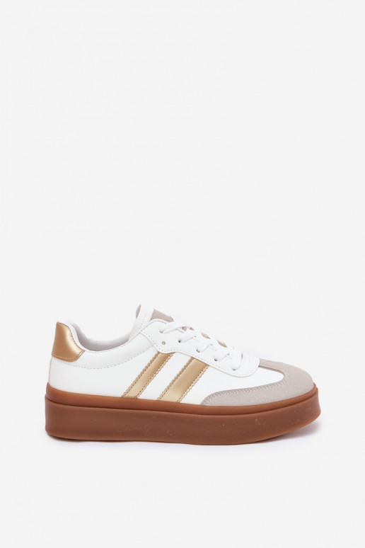 Sneakers tüüpi jalanõud Pealiste omad platvormiga eko-nahast Valget-Kuldset värvi Elaraven Sneakers tüüpi jalanõud Pealiste omad platvormiga eko-nahast Valget-Kuldset värvi Elaraven