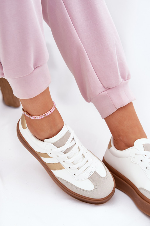 Sneakers tüüpi jalanõud Pealiste omad platvormiga eko-nahast Valget-Kuldset värvi Elaraven Sneakers tüüpi jalanõud Pealiste omad platvormiga eko-nahast Valget-Kuldset värvi Elaraven