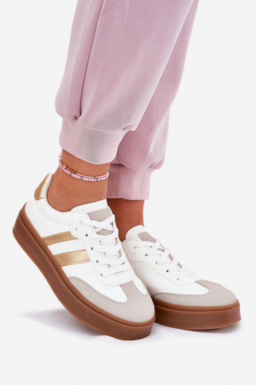 Sneakers tüüpi jalanõud Pealiste omad platvormiga eko-nahast Valget-Kuldset värvi Elaraven Sneakers tüüpi jalanõud Pealiste omad platvormiga eko-nahast Valget-Kuldset värvi Elaraven