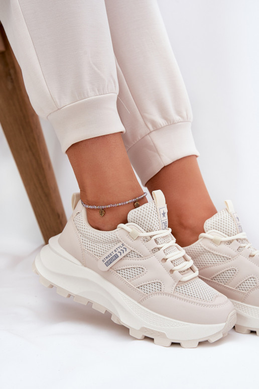 spordijalatsid Sneakers tüüpi jalanõud Pealiste omad Paksu talla peal beeži värvi Prononice