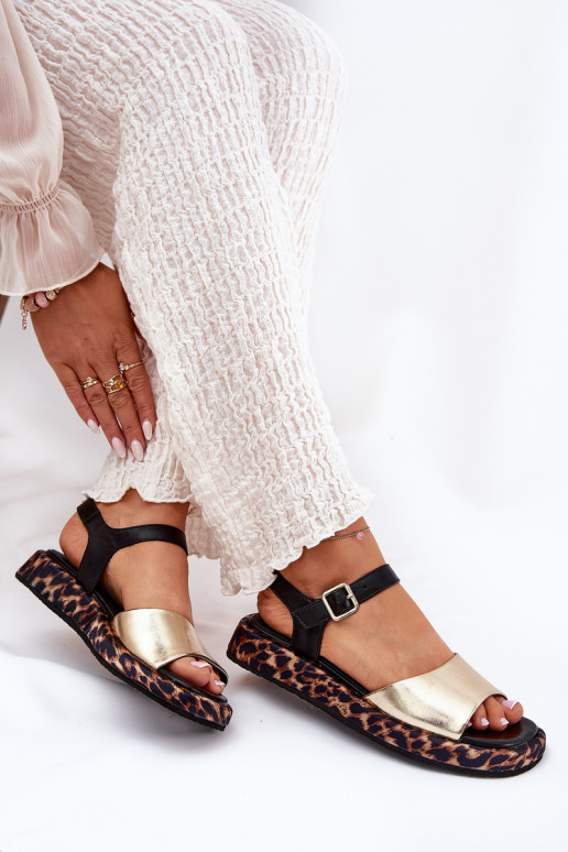 sandaalid Pealhk Pealiste omad platvormiga ja mustriga S.Barski JC51-347 Kuldset värvi sandaalid Pealhk Pealiste omad platvormiga ja mustriga S.Barski JC51-347 Kuldset värvi