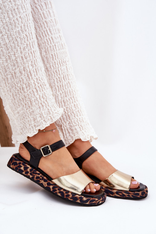 sandaalid Pealhk Pealiste omad platvormiga ja mustriga S.Barski JC51-347 Kuldset värvi sandaalid Pealhk Pealiste omad platvormiga ja mustriga S.Barski JC51-347 Kuldset värvi