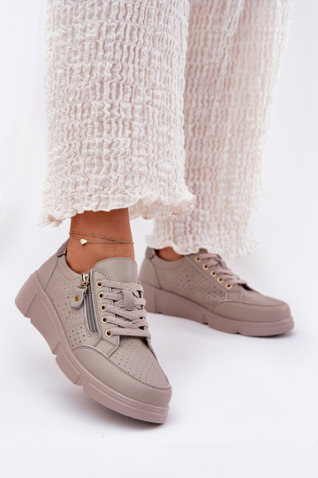 Pealhk spordijalatsid Sneakers tüüpi jalanõud platvormiga tõmblukuga Vinceza 88019 beeži värvi 2