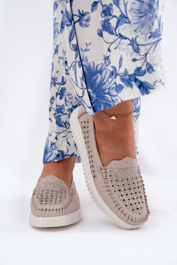 Pealhk naiste mokassiinid Ažuurse mustriga Vinceza 88028 beeži värvi 2