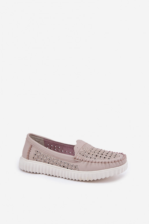 Pealhk naiste mokassiinid Ažuurse mustriga Vinceza 88028 beeži värvi