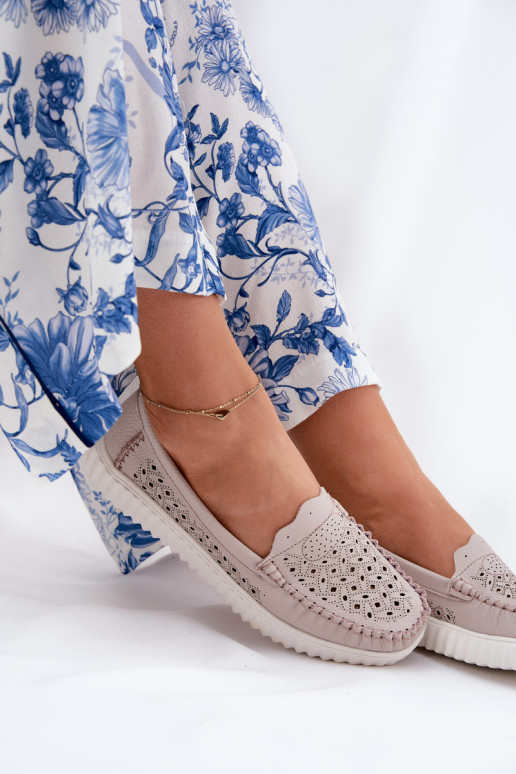 Pealhk naiste mokassiinid Ažuurse mustriga Vinceza 88028 beeži värvi