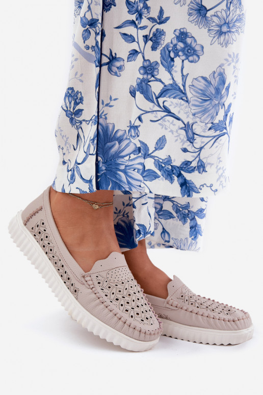 Pealhk naiste mokassiinid Ažuurse mustriga Vinceza 88028 beeži värvi