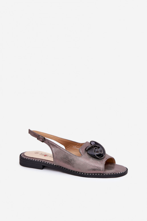 Läikivad Pealistesandaalid kaunistustega S.Barski KV51-006 Halli värvi