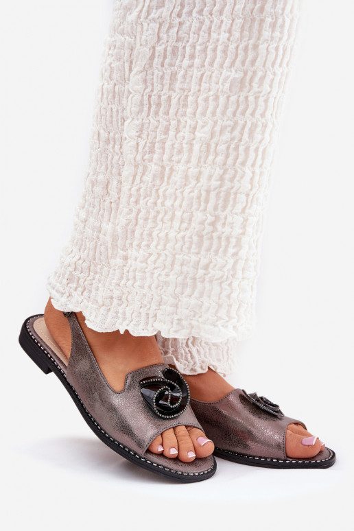 Läikivad Pealistesandaalid kaunistustega S.Barski KV51-006 Halli värvi