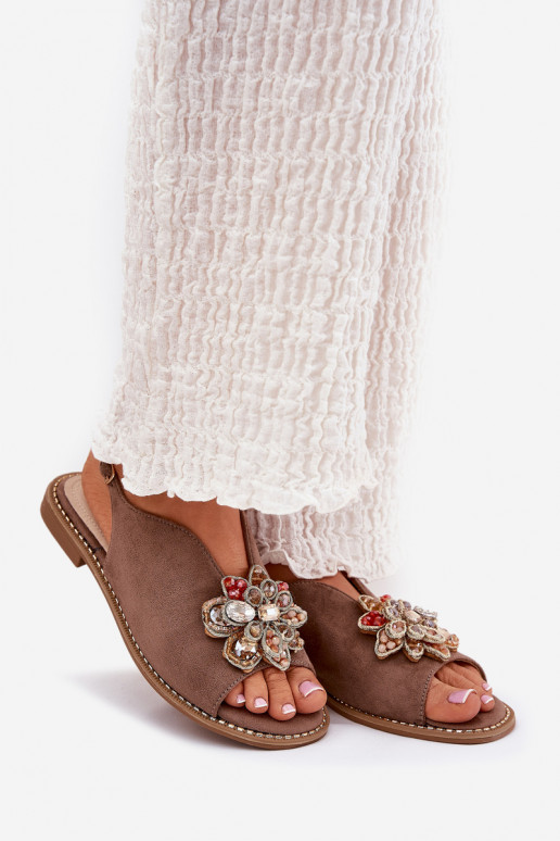 Pealistesandaalid laiade nööridega kaunistustega S.Barski KV27-001 beeži värvi