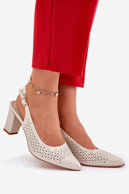 Ažuursed sandaalid Ze Szpiczastymi Noskami kõrge jämeda kontsaga Sergio Leone SK163 pärlmutri värvi Ažuursed sandaalid Ze Szpiczastymi Noskami kõrge jämeda kontsaga Sergio Leone SK163 pärlmutri värvi