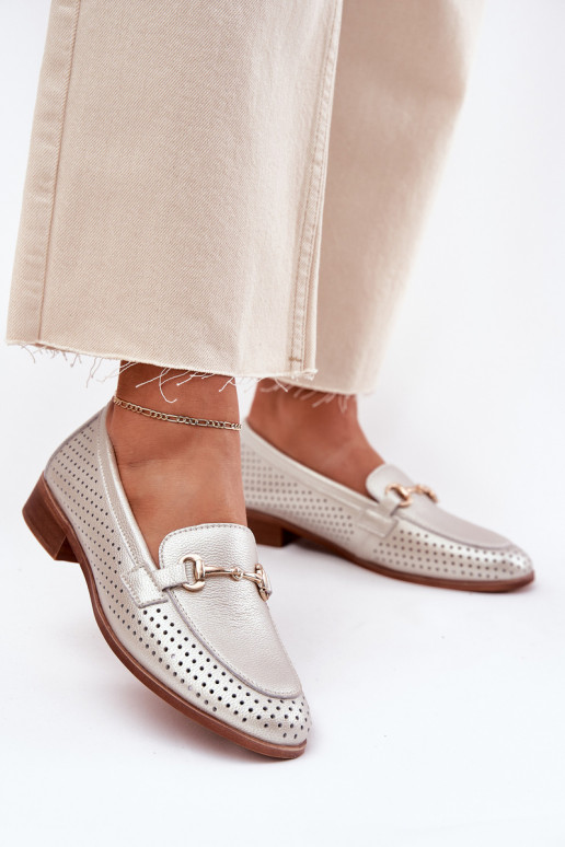 Pealhk naiste mokassiinid kaunistustega laiade nööridega S.Barski LR51-594 Hõbedat värvi