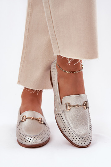 Pealhk naiste mokassiinid kaunistustega laiade nööridega S.Barski LR51-594 Hõbedat värvi 2