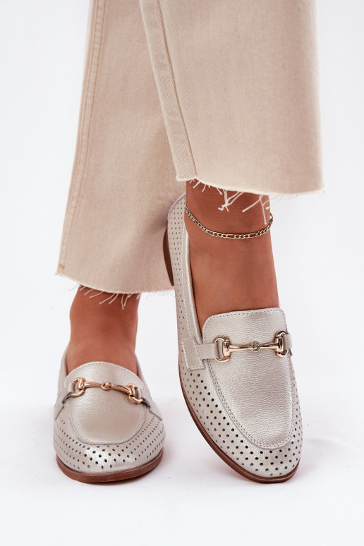 Pealhk naiste mokassiinid kaunistustega laiade nööridega S.Barski LR51-594 Hõbedat värvi