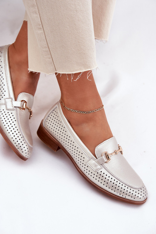 Pealhk naiste mokassiinid kaunistustega laiade nööridega S.Barski LR51-594 Hõbedat värvi