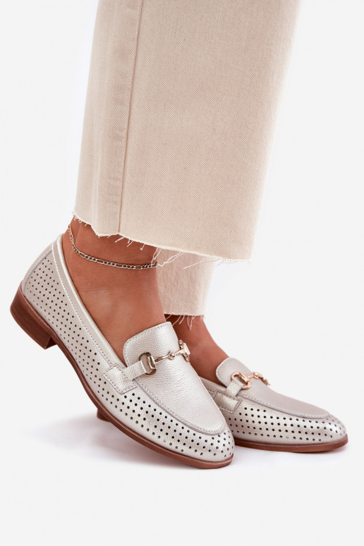 Pealhk naiste mokassiinid kaunistustega laiade nööridega S.Barski LR51-594 Hõbedat värvi