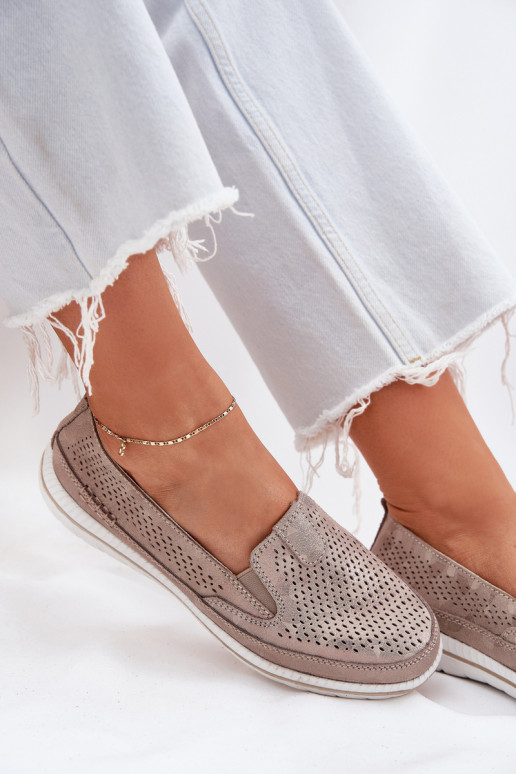 Ažuursed seemisnahast jalatsid naiste mokassiinid Kuldset värvi Redileine Ažuursed seemisnahast jalatsid naiste mokassiinid Kuldset värvi Redileine