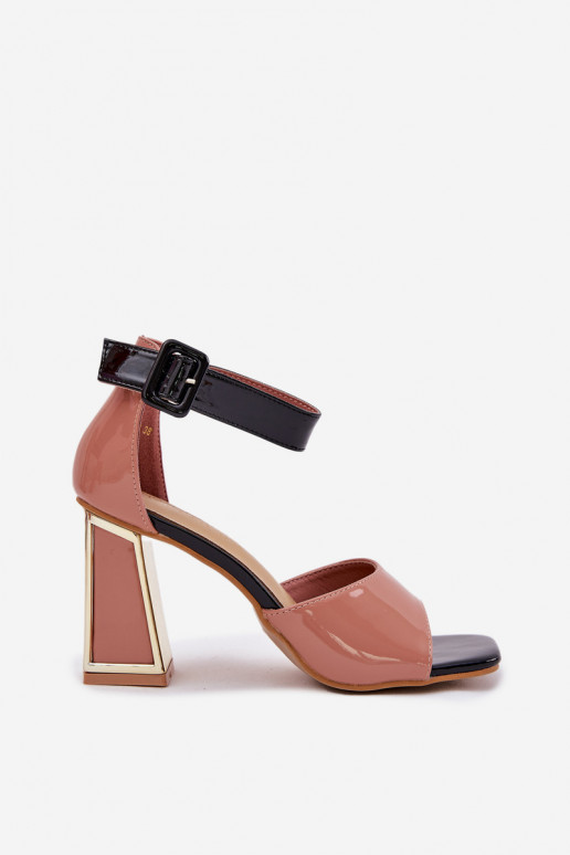 Lakitud sandaalid kõrge jämeda kontsaga Vinceza 20266 Tumeroosad värvi